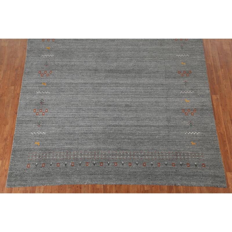 Silver Gray Gabbeh Living Room Area Rug Hand-Knotted Wool Carpet - 8'0"x 9'11"