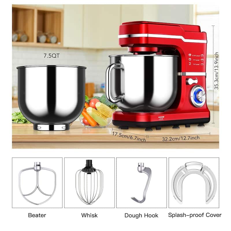 Stand Mixer - 7.5QT Capacity, 10-Speed Settings, 660W Motor