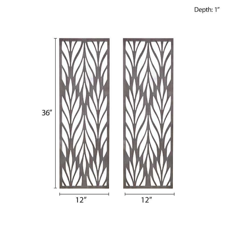 Roomfitters 2-Piece Gray Laser Cut Wood Wall Decor Set, 36x12 Plume Pattern Reclaimed Gray Dimensional Art Panels