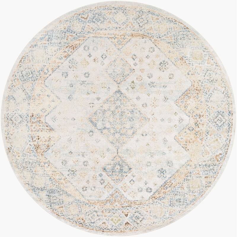 Livabliss Transitional Lillian Medallion Washable Area Rug - 6'7" x 6'7" Round - Beige/Grey