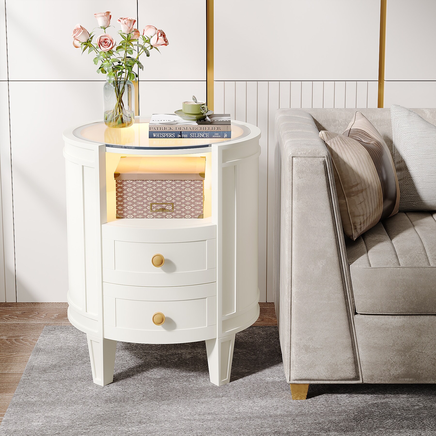 Tall round nightstand discount