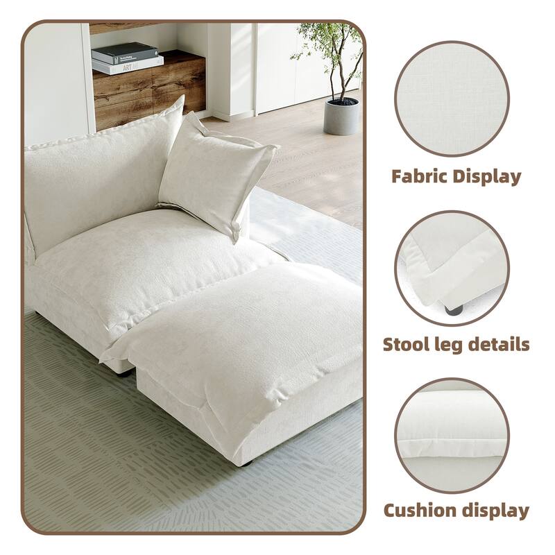 Casual 40"W Oversized Soft Comfy Cloud Chenille Chaise Lounge with Ottoman