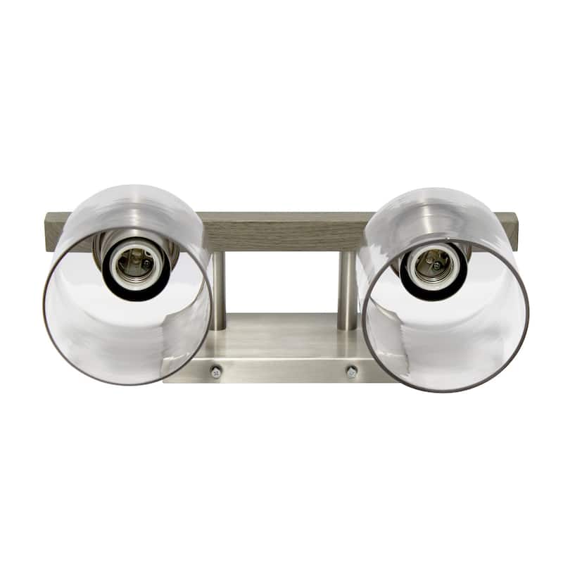 Two Light Vanity Light - Metal & Glass Shade Wall Sconce - Nickel & Black Finish - Bathroom, Hallway Decor - 6.5