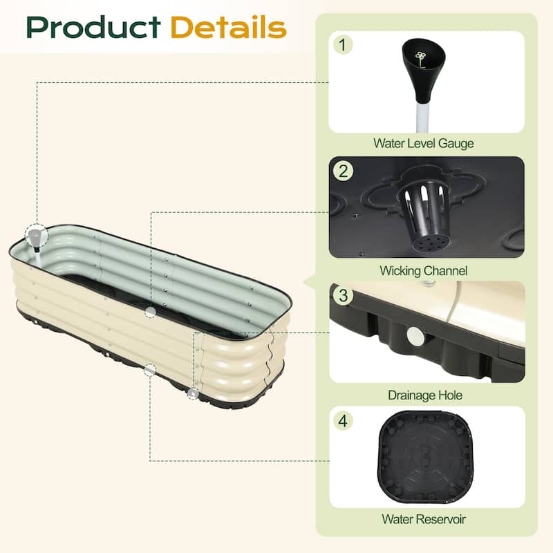 Aoodor Galvanized Self-Watering Planter Box