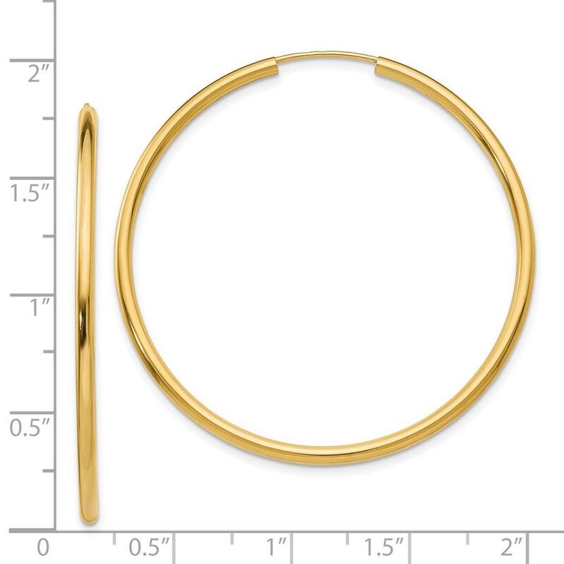 Curata 14k Yellow Gold 2x41mm Polished Endless Hoop Earrings