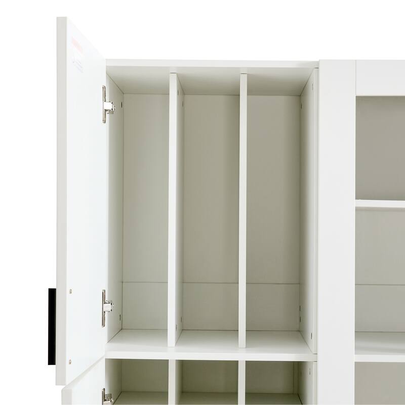 53" Modern Kitchen Pantry Cabinet with 6 Doors, Pull-Out Trays & Wine Rack