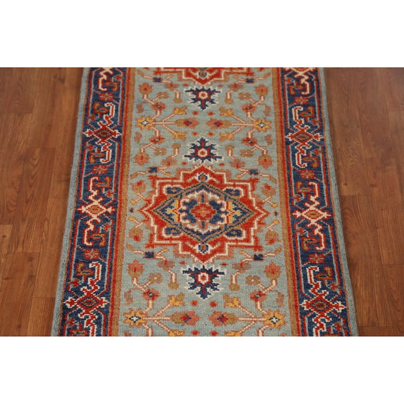 Heriz Serapi Indian Runner Rug Handmade Geometric Wool Carpet - 2'6" x 8'0"