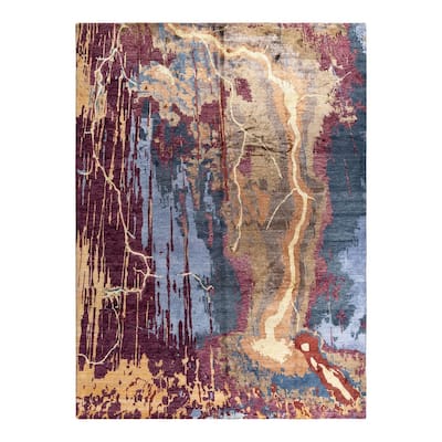 Modern One-of-a-Kind Hand-Knotted Area Rug - Pink, 9' 3" x 12' 1" - 9' 3" x 12' 1"
