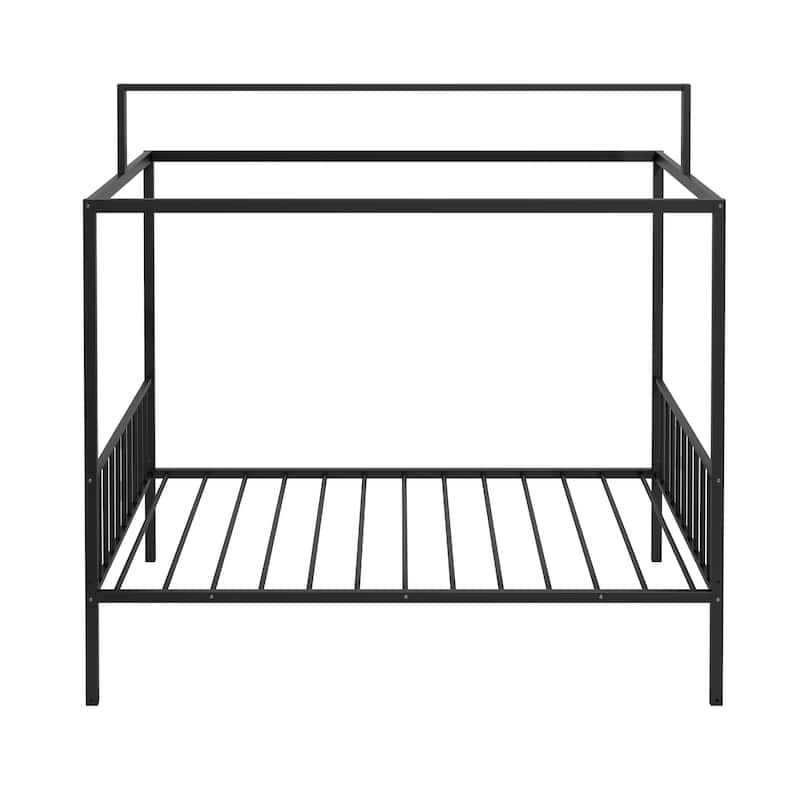 3-in-1 Convertible Metal Bed for Kids, Toddler Floor Bed, Fenced Bed and Montessori Elevated Bed with House-shaped Frame