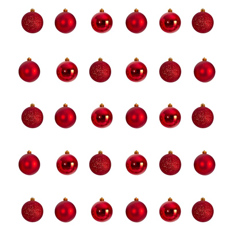 Shatterproof 3-Finish Christmas Ball Ornaments - 2.5" (60mm) - Red - 30ct