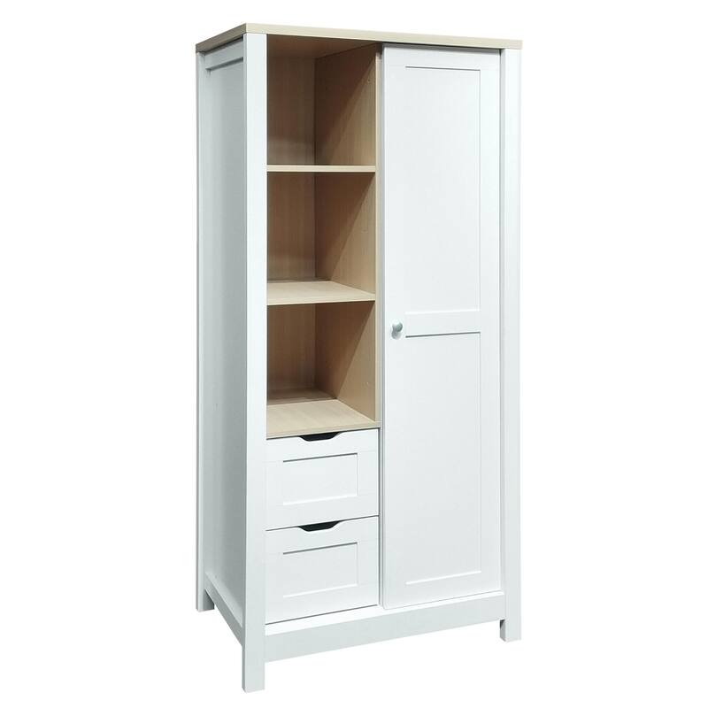 Storage Wardrobe with Hanging Rods and 2 Drawers and Open Shelves - N/A