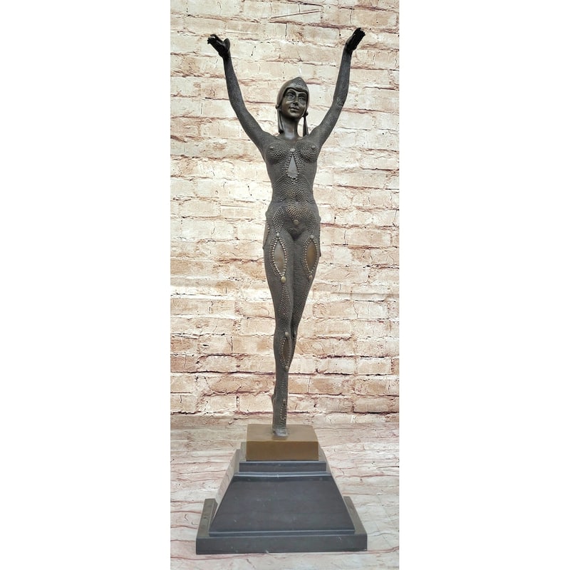Dourga By Dimitri Chiparus - Art Deco Bronze Dancer Female Figure On Marble Base