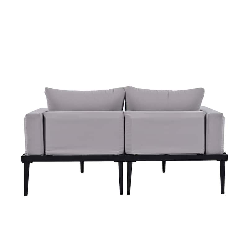 Gray Outdoor Patio Daybed with Acacia Wood Topped Side Spaces