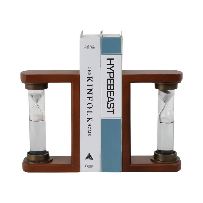 Decorative Hourglass Sand Timer Bookends - Set of 2, 8", Brown - 10.0"