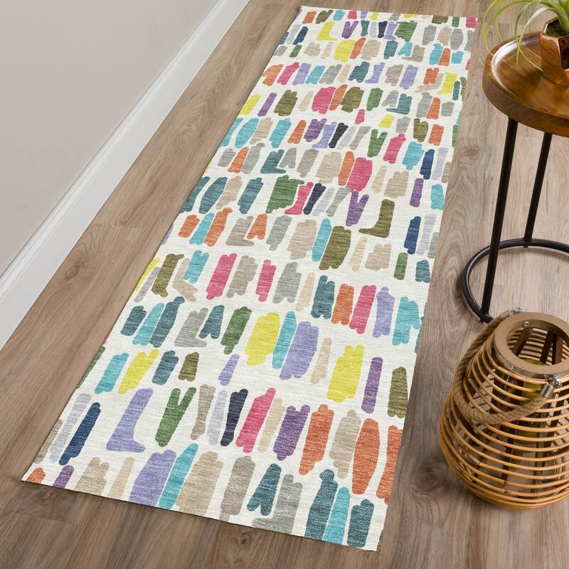 Machine Washable Indoor/ Outdoor Modern Mosaic Chantille Rug