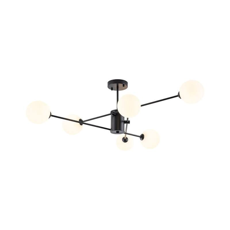 Linear Sputnik Frosted Glass Globe Semi Flush Chandelier - Black