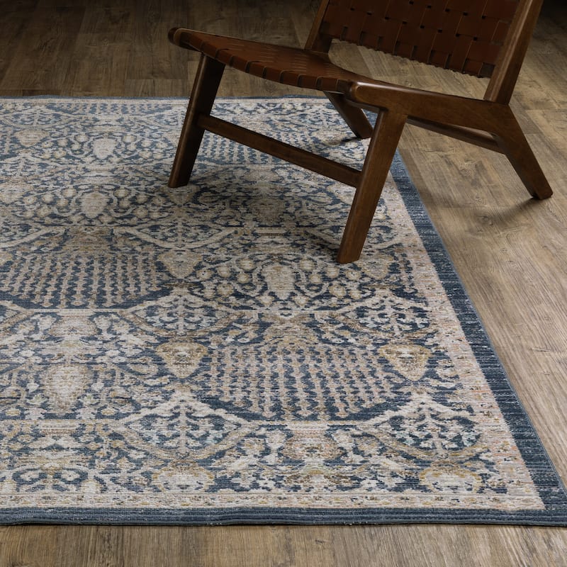 Calliope Textural Distressed Traditional Navy/ Gold Area Rug