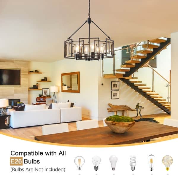 BAOURE 6-Lights High Ceiling Black Chandelier, Dimmable Integrated LED 6-Rings Modern Chandelier Chandeliers For Dining Room Z-A-23 - The Home Depot