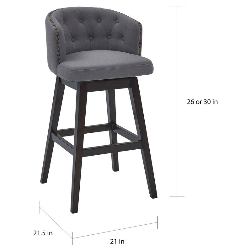 Celine Grey or Tan Upholstered Swivel Bar or Counter Stool