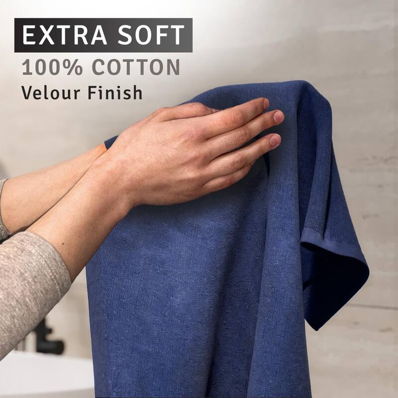 Creative Scents Navy Blue Cotton Velour Fingertip Towels Set of 4 - 11x18