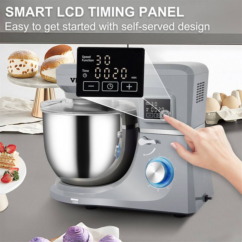 5 IN 1 Stand Electric Mixer with 6 Speeds LCD Screen Timing Bed Bath