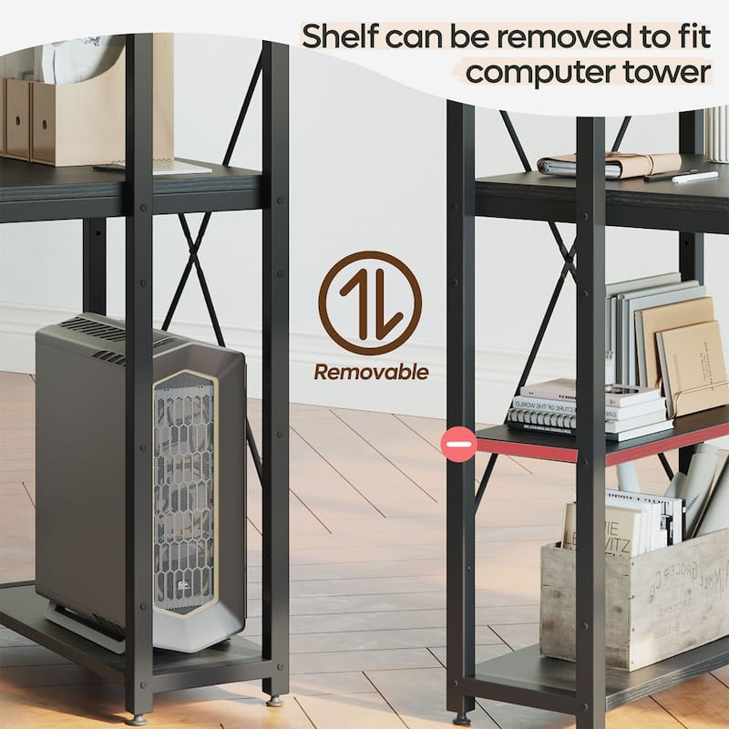 Computer Desk Home Office Computer Desk with 4 Shelves & Hooks