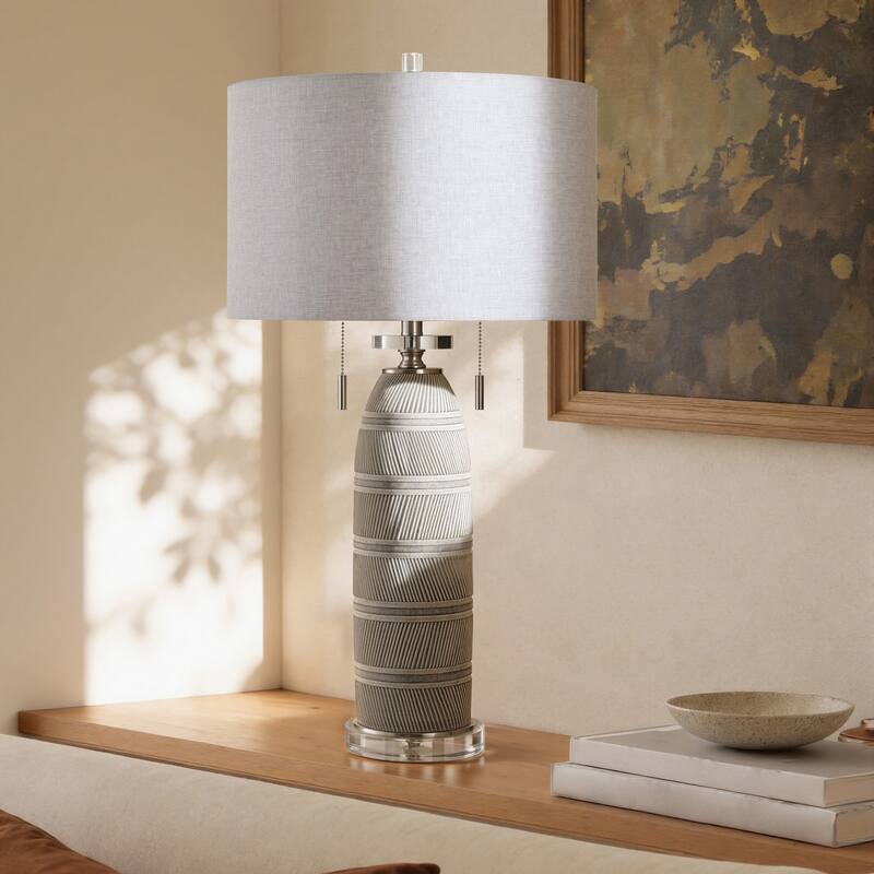 StyleCraft Poly Table Lamp - Greyson Silver - White Shade