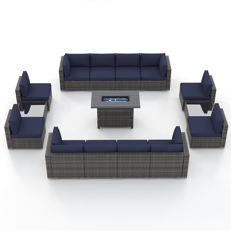 15 Piece Wicker Set Patio Sofa Furniture with Fire Pit And Table