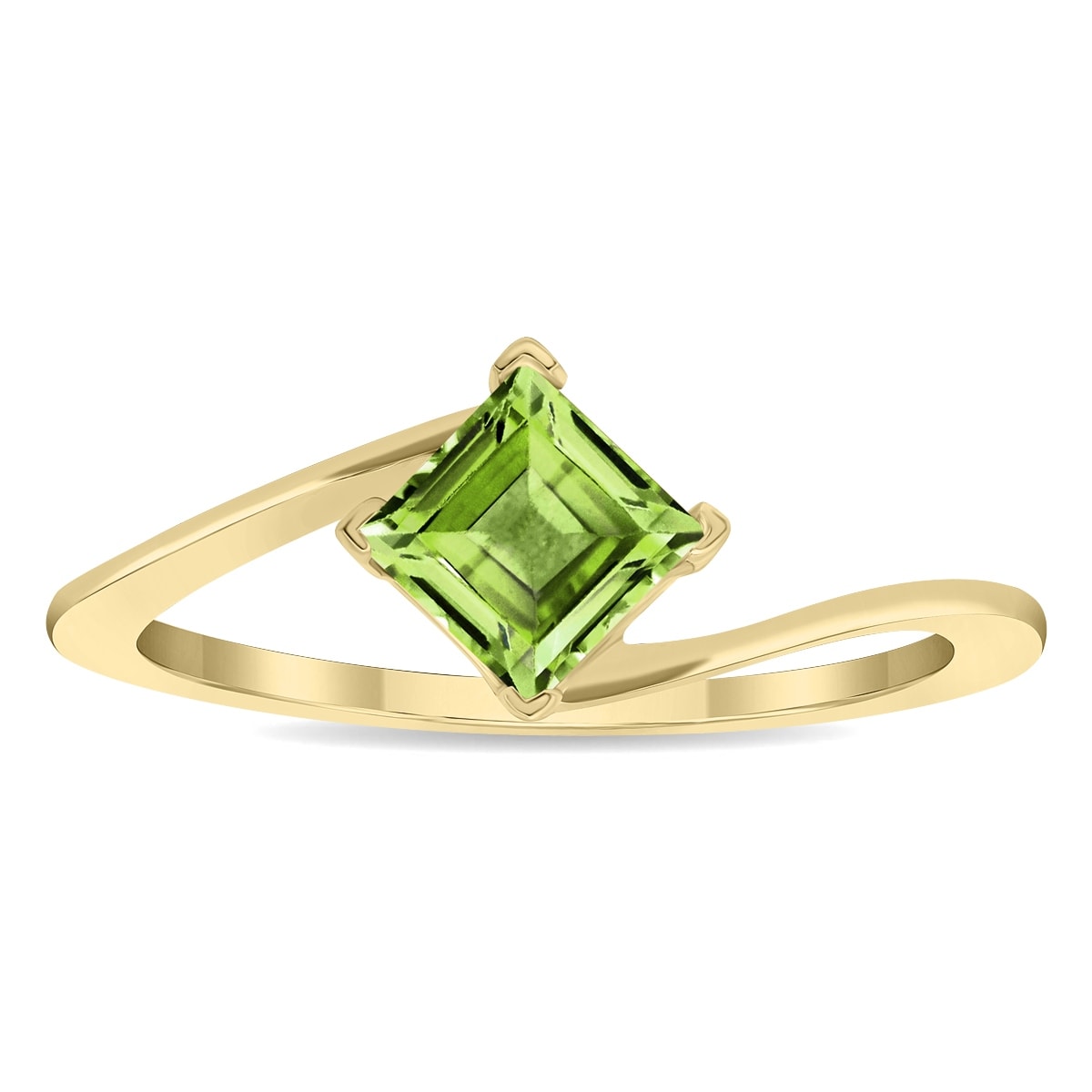 Marquee Women's Solitaire Square Shaped Peridot Wave Ring in 10K Yellow Gold