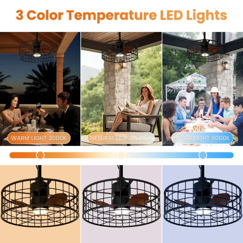 20 in. Waterproof Outdoor Black Ceiling Fan with Lights with Remote Control, Dimmable Wet Rated Gazebo Fan for Gazebo