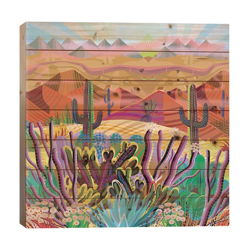 Reaching The Mountain Top Print On Wood by Charles Harker - Multi-Color - 26x26x1.5