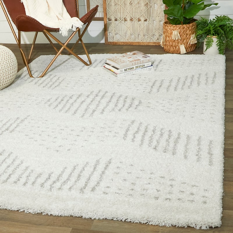 Kalpana Abstract Stripe Shag Area Rug - 5'3" x 7' - Grey - Rectangle