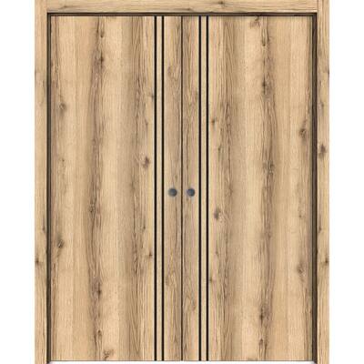 French Double Pocket Doors 36 x 80 Planum 0016 Oak with Kit Trims Rail