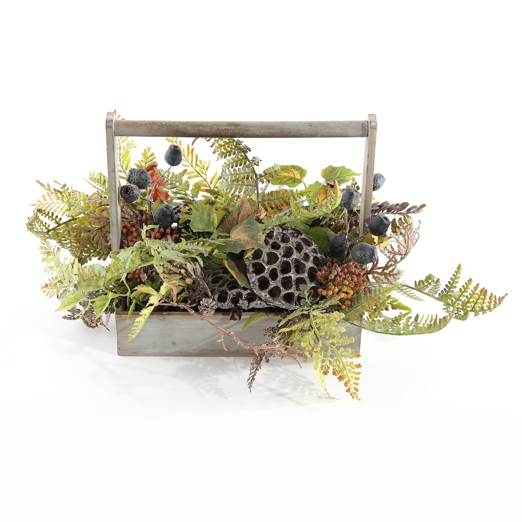 SAFAVIEH Faux 25 Inch Lotus & Fern Wood Planter - 24" W x 19" D x 11" H