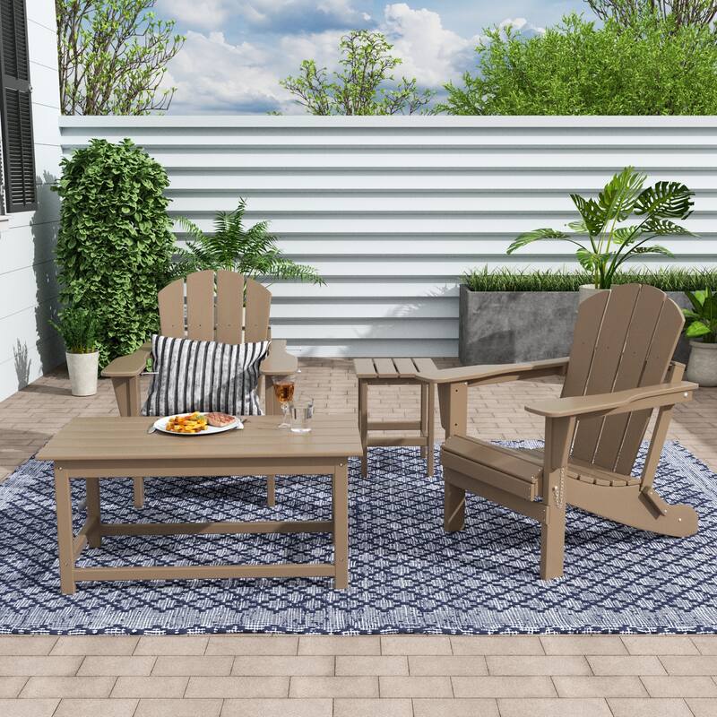 Laguna Hdpe All Weather Outdoor Patio Foldable Adirondack Chairs Conversation Set (4-Piece Set) - Weathered Wood