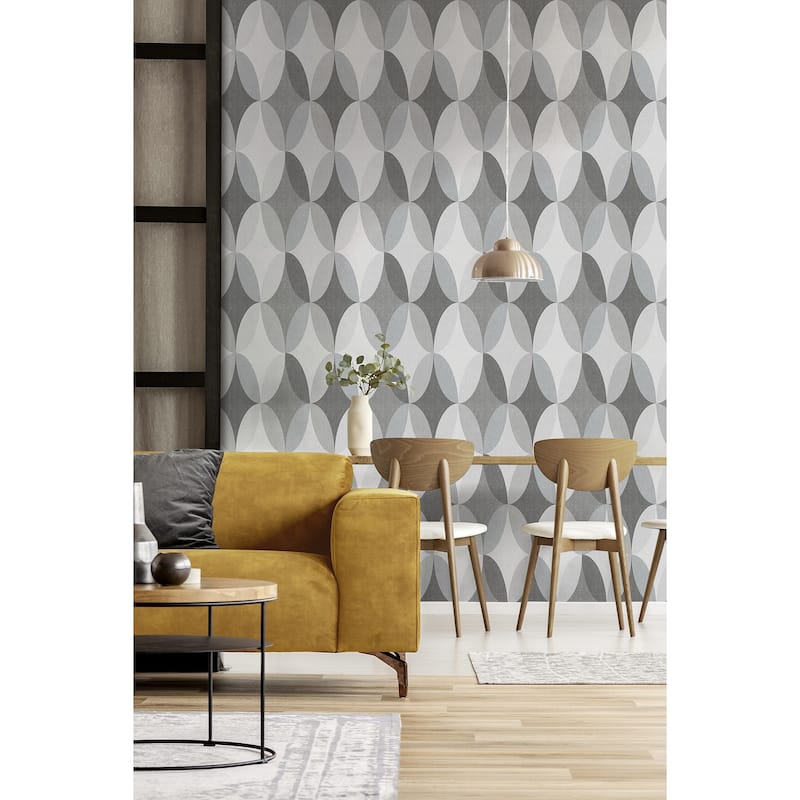 Fine Decor Kirby Charcoal Oval Geo Wallpaper