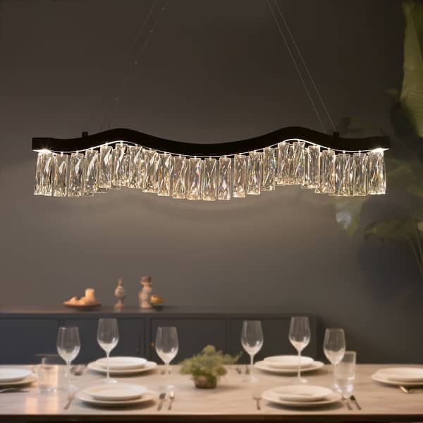 slide 2 of 14, Modern Glam 1-Light LED Crystal Chandelier for Kitchen Island Dining Room - W 33.5" x H 9" x D 7.9"