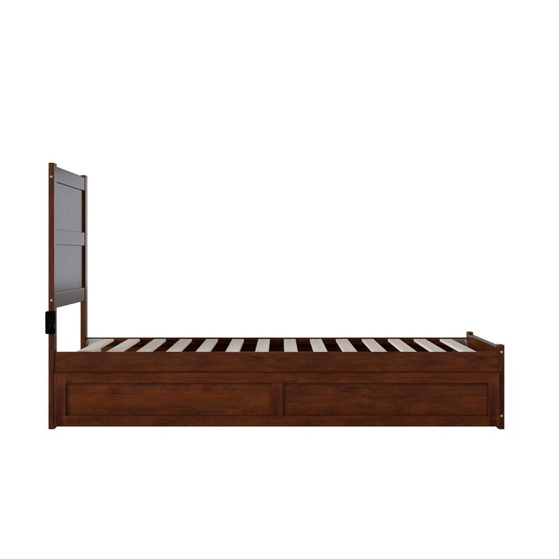 NoHo Twin Extra Long Bed with Footboard and Twin Extra Long Trundle in Walnut