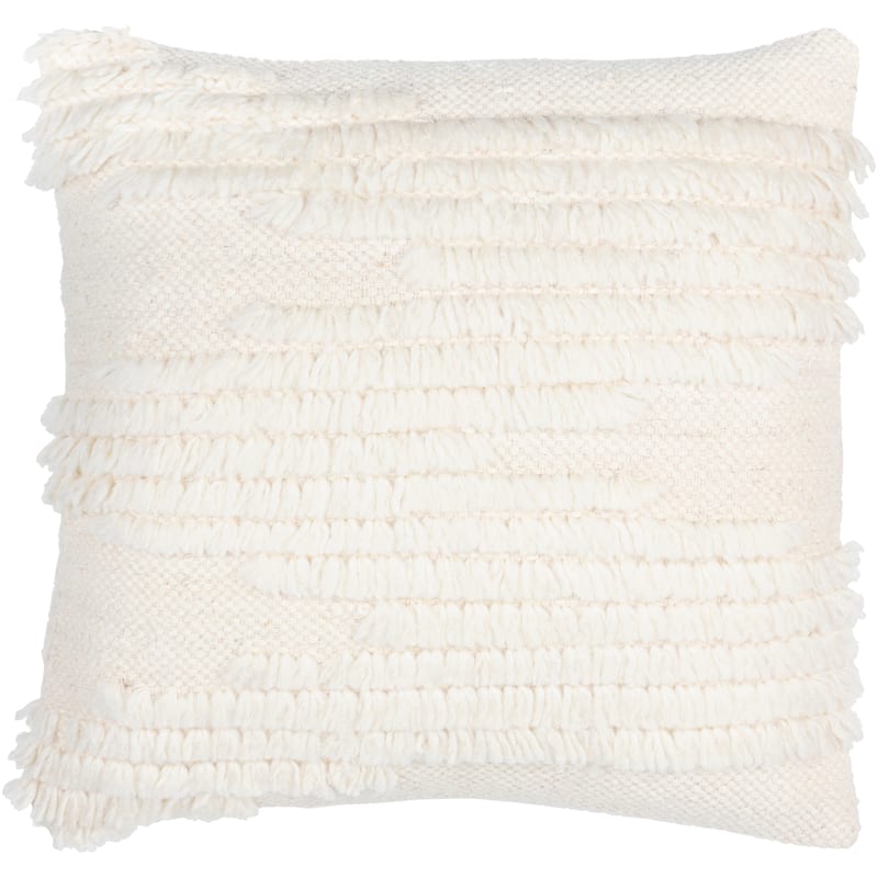 Kerrie Wool and Fringe Farmhouse Throw Pillow - 18"H x 18"W - Polyester