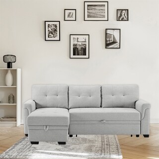 Linen Reversible Sleeper Sectional Sofa with Storage Chaise - Bed Bath ...