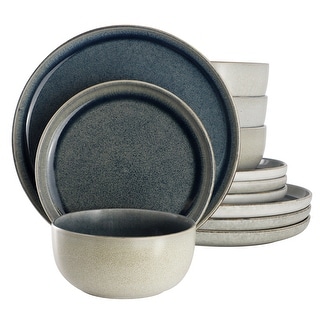 12 Piece Stoneware Dinnerware Set in Blue - Bed Bath & Beyond - 44122882
