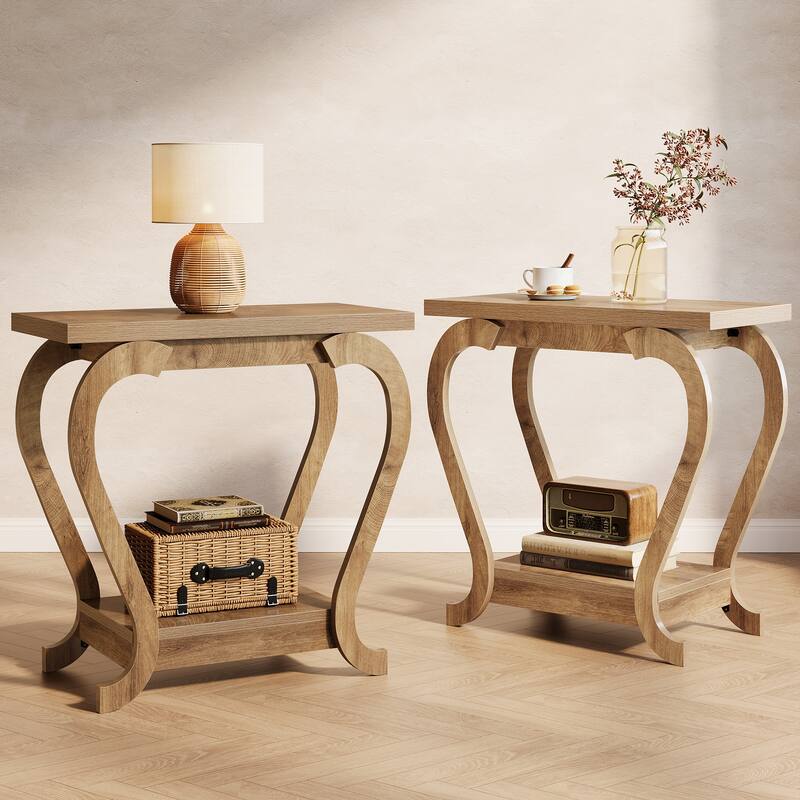 End Side Couch Table 2-Tier Nightstand for Living Room Bedroom