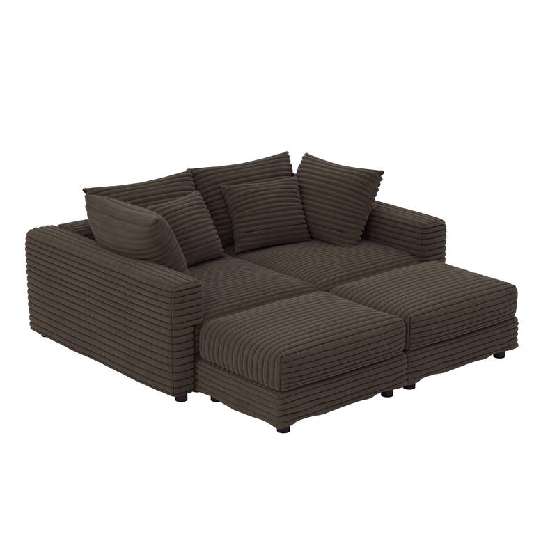 102.4" Corduroy Couch with Ottomans, 4 Seat Convertible Modular Sectional Sofa, Upholstered Couches with Pillows for Living Room