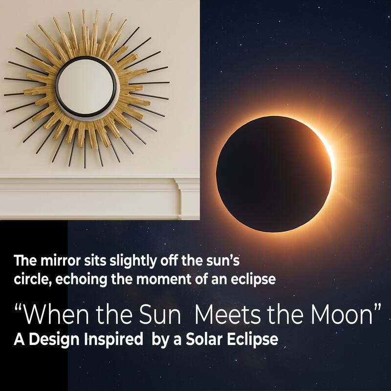 Gold Sunburst Round Mirror Wall Art Oversized Accent Decor 32"