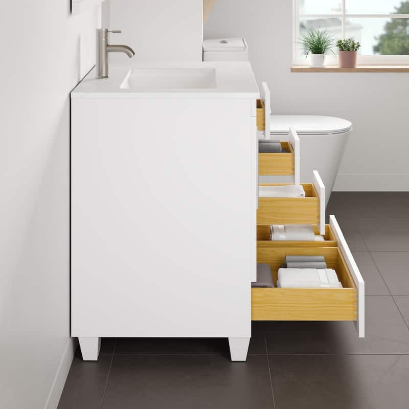 Eviva Loon Bath Vanity with Carrara Quartz Vanity Top & Undermount Sink