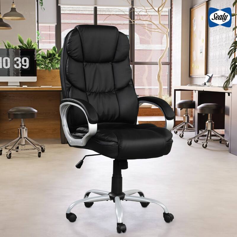 Sealy® Kronos Mid-Back Ergonomic Swivel Office Chair with Padded Armrests - Black