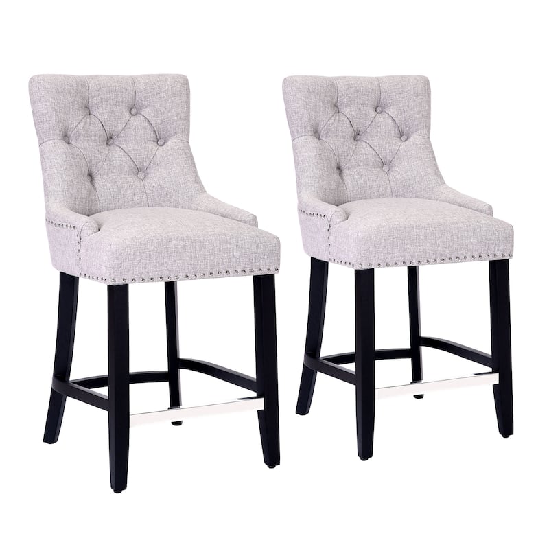 Carter 24" Linen Fabric Tufted Upholstered Counter Stool (Set of 2) - N/A