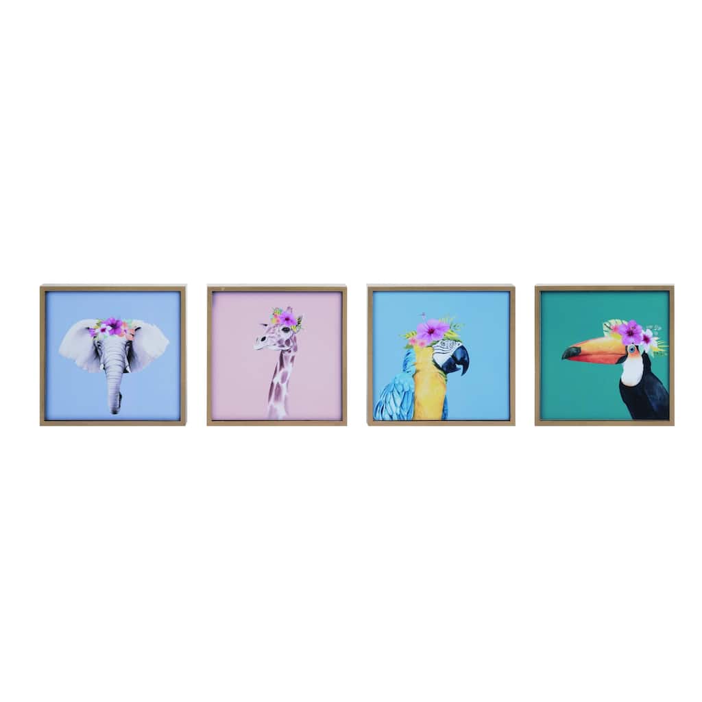 Transpac MDF Tropical Animal Block Decor Set of 4 Spring Home Decorations