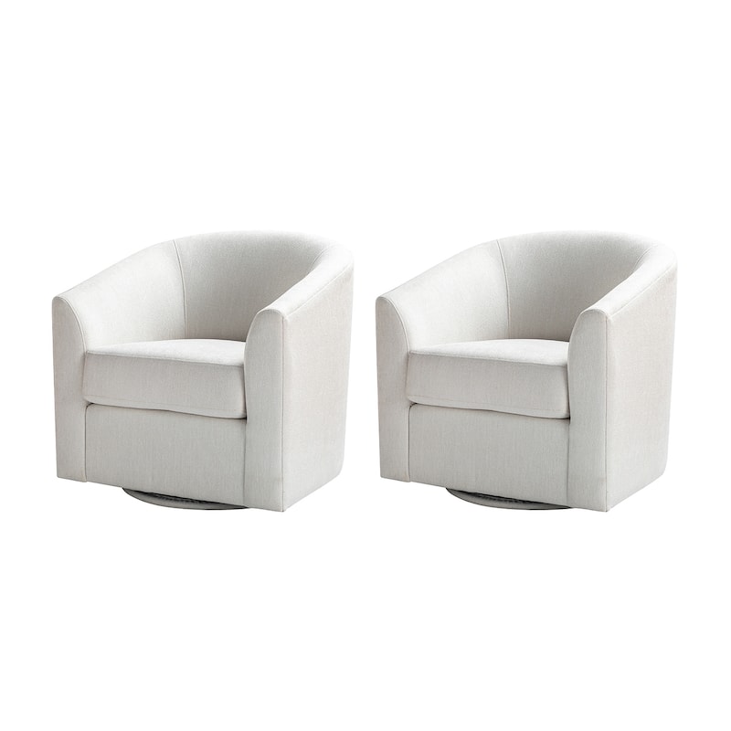 Cuenca Modern Wooden Upholstered Barrel Chair with Metal Swivel Base Set of 2