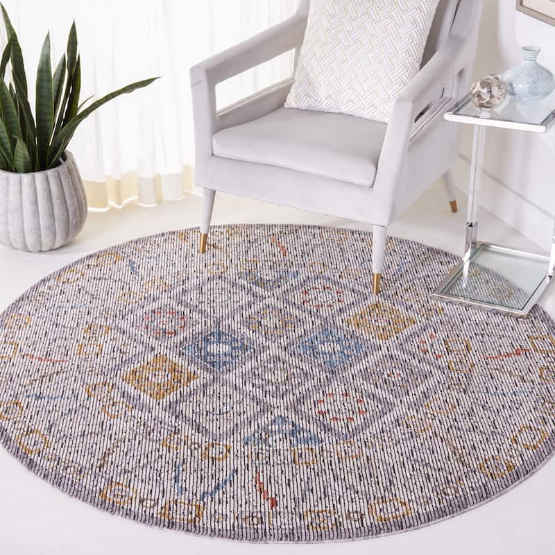 SAFAVIEH Sierra Ednah Oriental Rug - 6' Round - Ivory/Grey